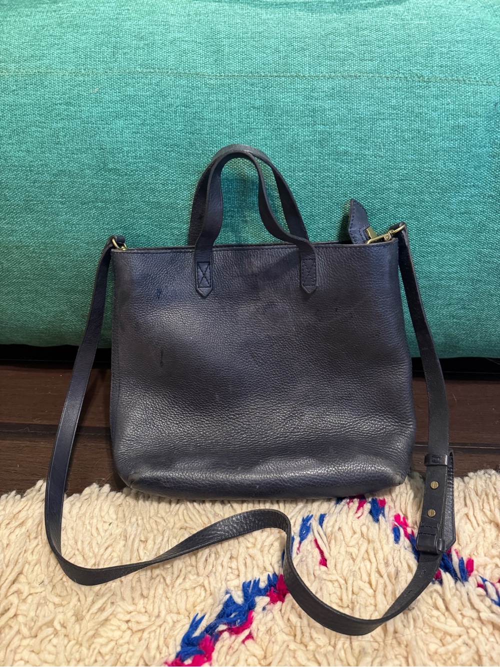 Madewell Dark Navy Leather Crossbody Tote
